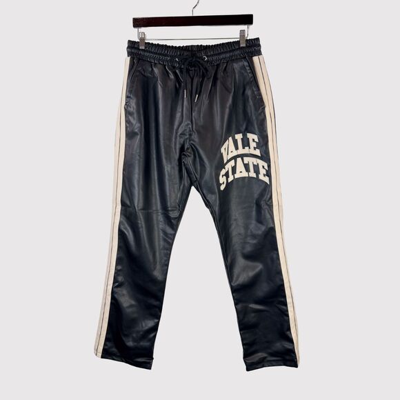 Vale State Mens Track Pants Black Leather Straight Streetwear Large - Picture 2 of 12